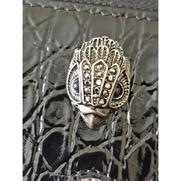 NWT Kurt Geiger Multi Metallic Heart Love Croc Zip Around Wallet Black - Picture 4 of 5